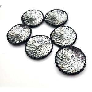 Set of 6 Silver Appliques Leather Backing Beaded Applique velcroo  1.5in